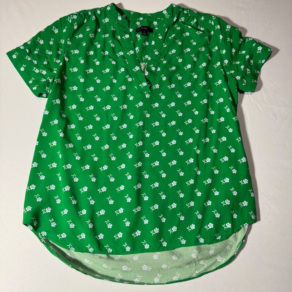 J.Crew Womens Green Floral Daisy Split V-Neck Viscose Blouse Top Size S